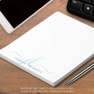 Modern Turquoise Script Monogram Initials Notepad