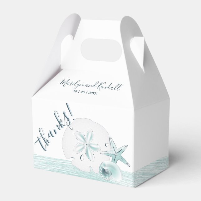 Modern Turquoise Seashells Beach Wedding Party Favour Box (Front Side)