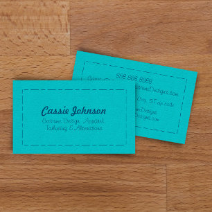 Modern Turquoise Stitched Faux Leather  Business Card