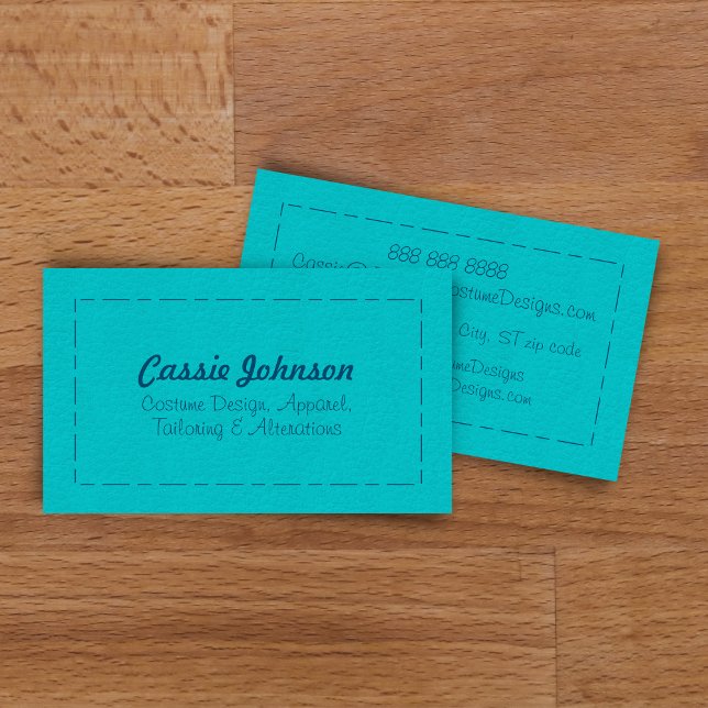 Modern Turquoise Stitched Faux Leather  Business Card (Creator Uploaded)
