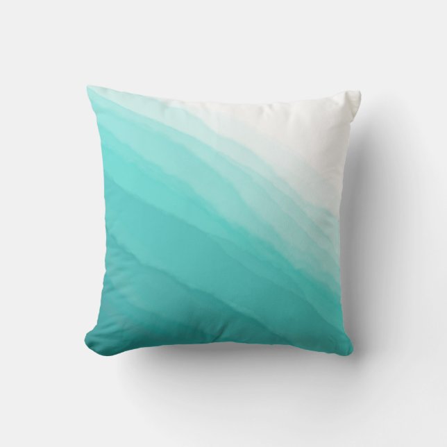 Modern Turquoise Teal Waves Watercolor Abstract Cushion (Front)