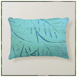Modern Turquoise Textured Leaves Decorative Cushion