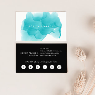 Modern Turquoise Watercolor Blot Loyalty Card
