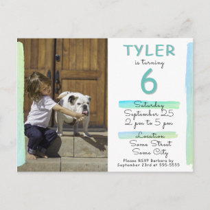 Modern Turquoise Watercolor Photo Birthday Party Invitation Postcard
