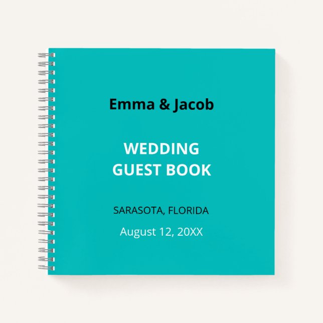 Modern Turquoise Wedding Guest Book (Front)