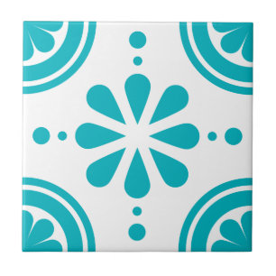 Modern Turquoise White Floral Pattern Tile
