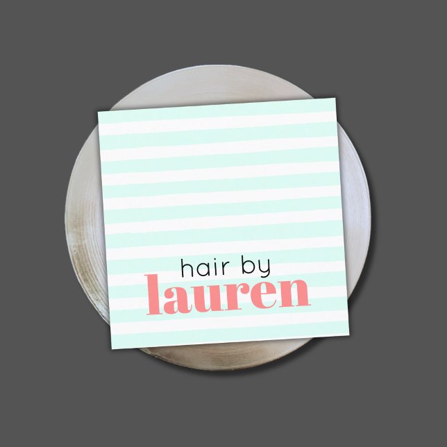 Modern Turquoise White Stripes Bold Hair Square Business Card (Creator Uploaded)