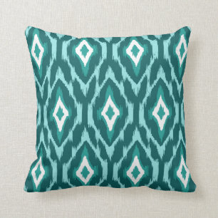 Modern turquoise white teal Ikat Tribal Pattern 1a Cushion