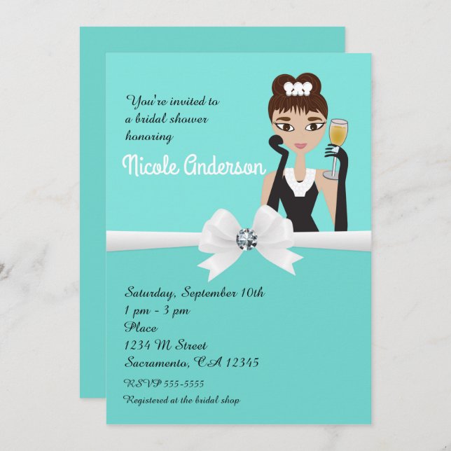 Modern Turquoise Wine Engagement Bridal Shower Invitation (Front/Back)
