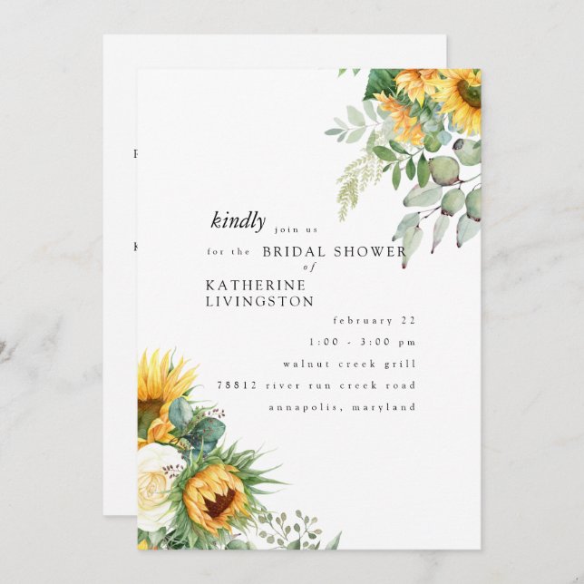 Modern Tuscan Sunflowers in Bloom Bridal Shower Invitation (Front/Back)