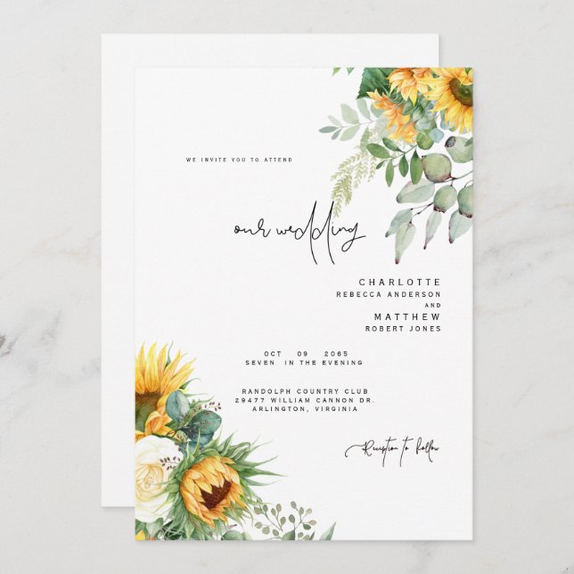 Modern Tuscan Sunflowers No Parents Wedding Invitation (Front/Back)