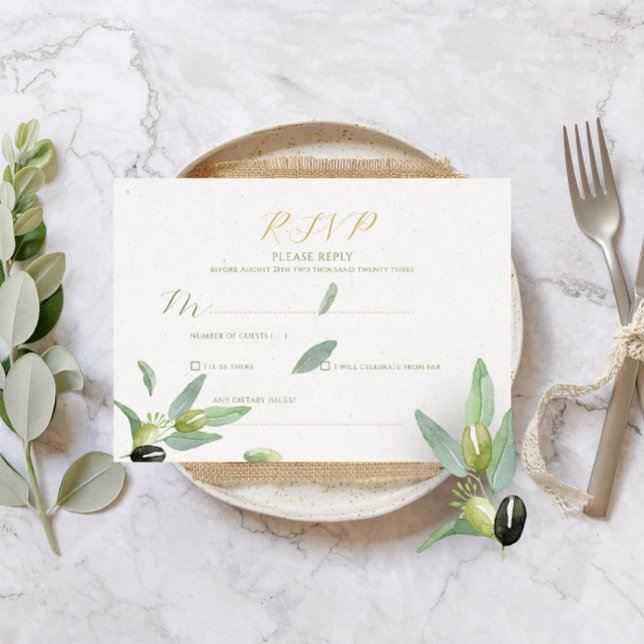 Modern Tuscany Olive Leaves Branch-RSVP CARD (Creator Uploaded)