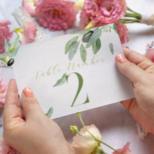 Modern Tuscany Olive Leaves Branch-Table Number Thank You Card
