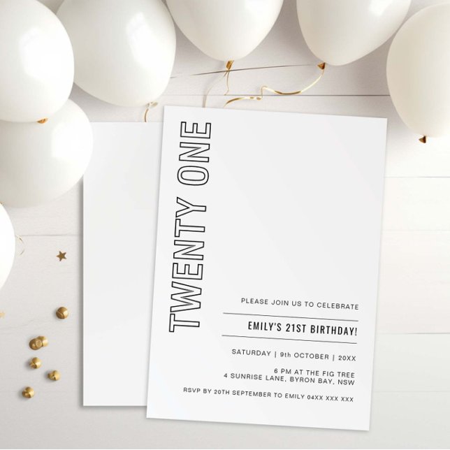 Modern Twenty One 21st Birthday Party Invitation (Creator Uploaded)
