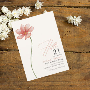 Modern Twenty Simple Floral 21st birthday   Invitation
