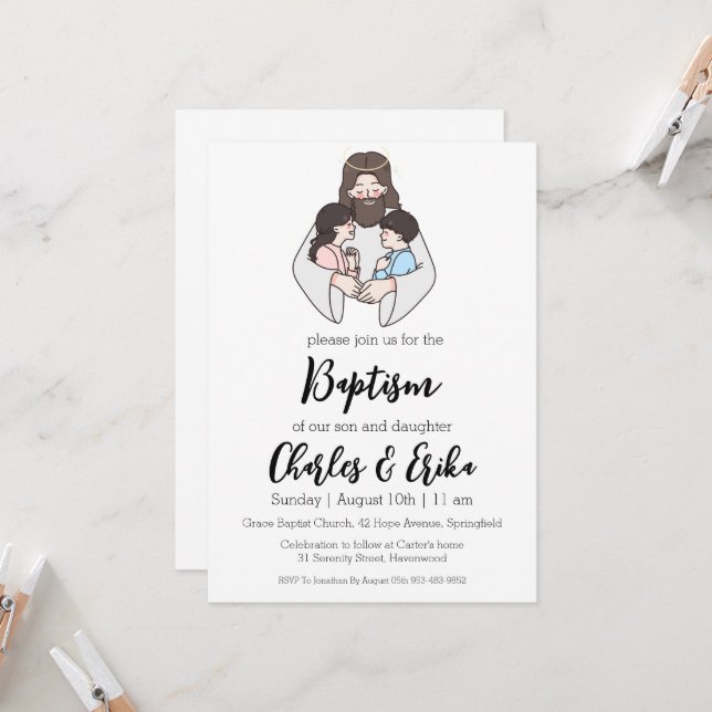 modern twin baptism invitations (Front/Back In Situ)