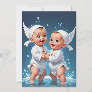 modern twin baptism invitations