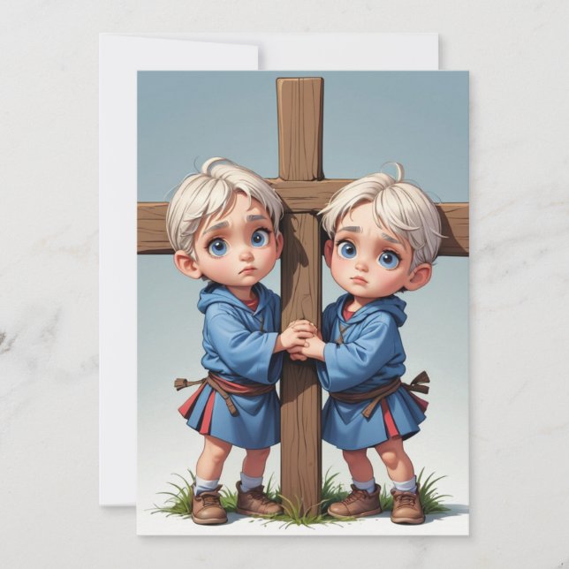 modern twin baptism invitations (Front)