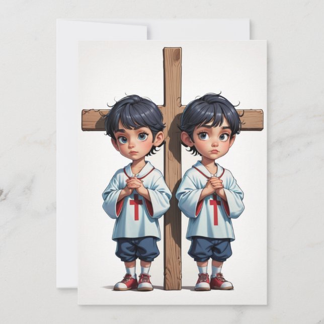 modern twin baptism invitations (Front)