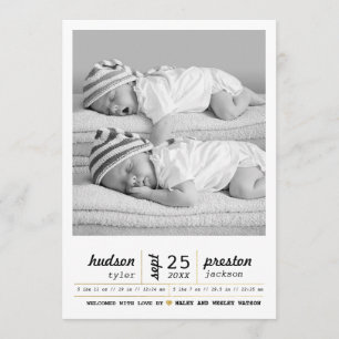 Modern Twin Birth Announcement