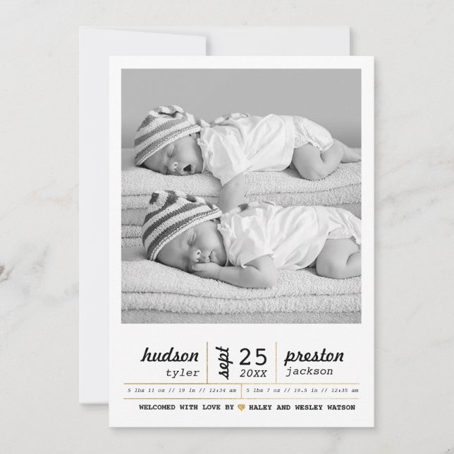 Modern Twin Birth Announcement (Front)