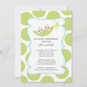 Modern Twin Boys In Pea Pod Baby Shower Invitation