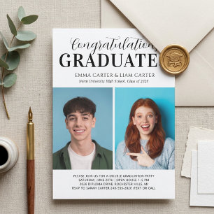 Modern Twin Graduates Photo Graduation Party Invitation