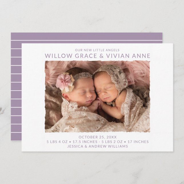 Modern Twin Photo Birth Announcement (Front/Back)