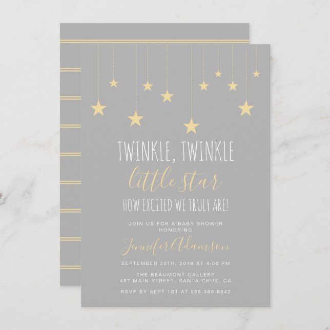 Modern Twinkle Little Star Baby Shower Invitation (Front/Back)