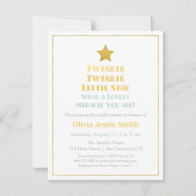 Modern Twinkle Twinkle Little Star Baby Shower Invitation (Front)