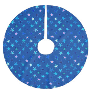 Modern Twinkling Stars, Cobalt Blue and Turquoise Brushed Polyester Tree Skirt