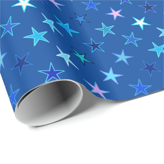 Modern Twinkling Stars, Cobalt Blue and Turquoise Wrapping Paper (Roll Corner)