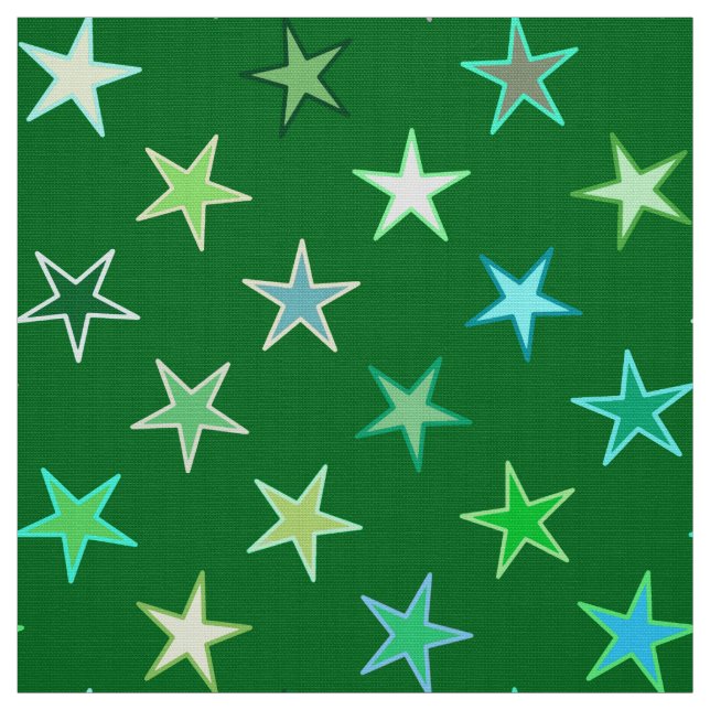 Modern Twinkling Stars, Emerald and Lime Green Fabric (Swatch)