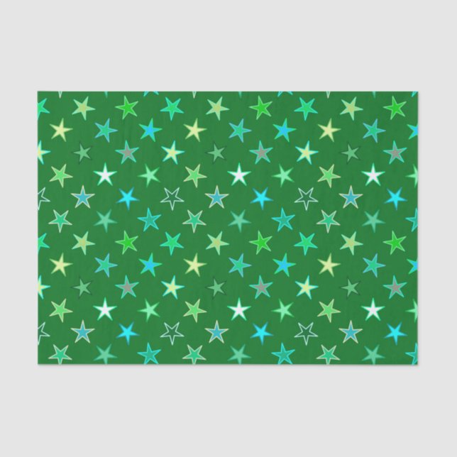 Modern Twinkling Stars, Emerald and Lime Green Tissue Paper (Front)