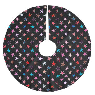 Modern Twinkling Stars, Jewel Colours on Black Brushed Polyester Tree Skirt