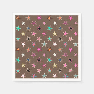 Modern Twinkling Stars, Taupe Tan & multi Pastels Napkin