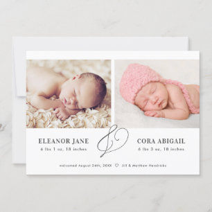 Modern Twins Birth Announcement