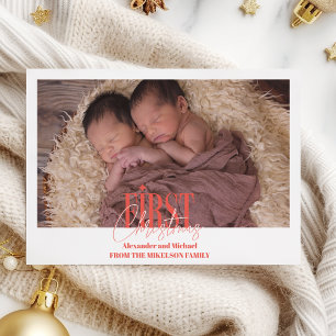 Modern Twins First Christmas Custom Photo Holiday Card