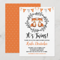 Modern Twins Fox Baby Shower Orange Black Party