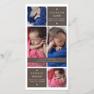 Modern Twins Photo Boy Girl Birth Announcement
