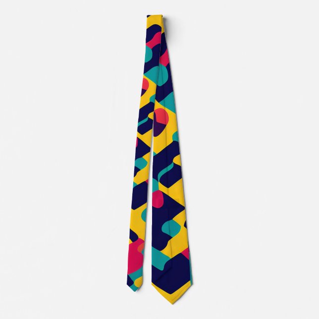 Modern twitch Yellow Blue Pink Geometric Pattern Tie (Back)