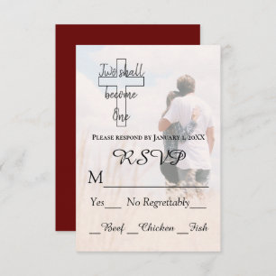 Modern Two Become One Couple Photo Wedding RSVP Card