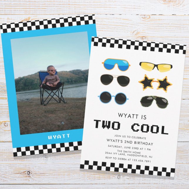 Modern Two Cool Sunglasses  Boy 2nd Birthday  Invitation (Creator Uploaded)