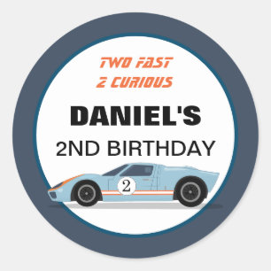 Modern Two Fast Race Car Boy 2nd Birthday Classic Round Sticker