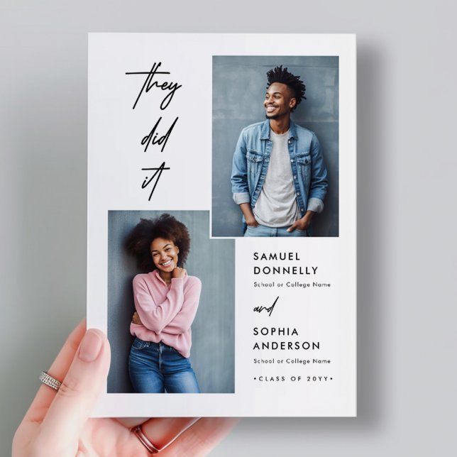 Modern Two Graduates Double Joint Graduation Photo Postcard (Creator Uploaded)