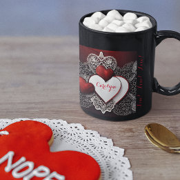 Modern Two Hearts with Lace and Love  Mug