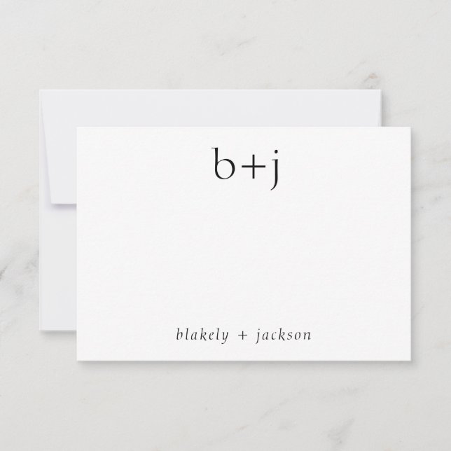 Modern Two Initial Monogram Couple Stationery Card (Front)