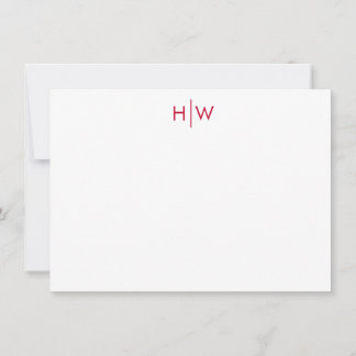 Modern Two Initial Monogram in Red Note Card