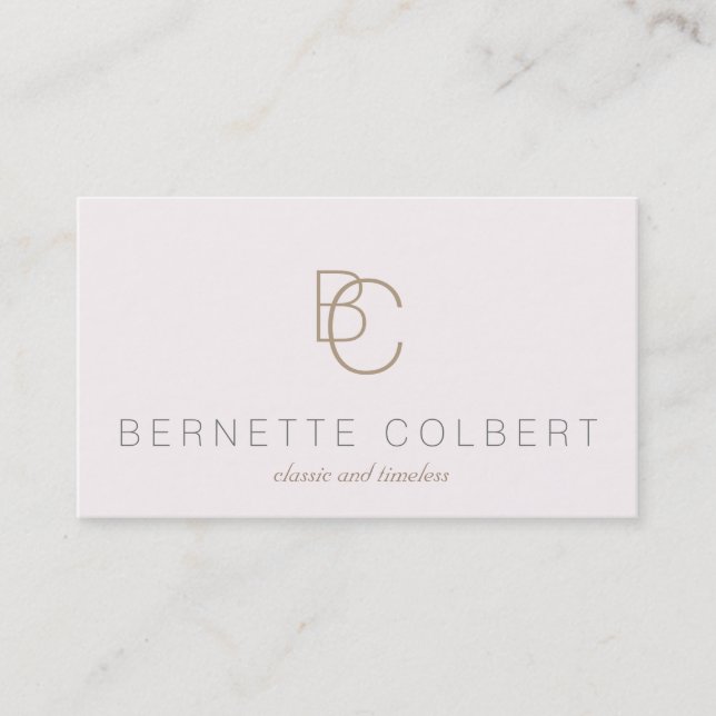 Modern Two Initial Monogram Pale Pink Beauty Business Card (Front)