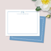 Modern Two Initials Light Blue Border Stationery